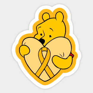 Yellow bear hugging yellow Awareness ribbon Sticker